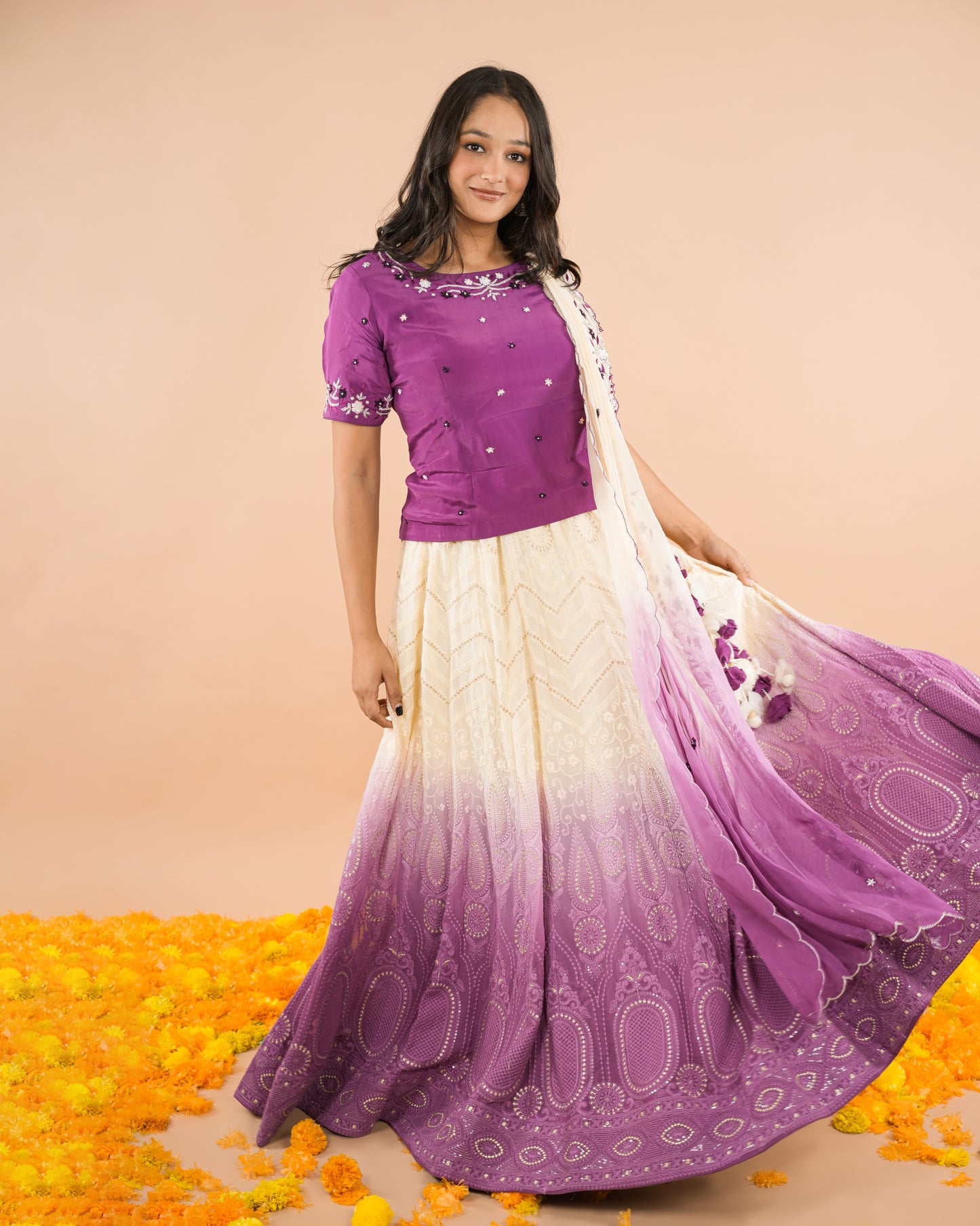 Purple Chikankari Lehenga